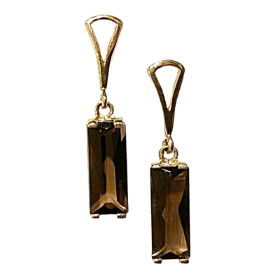 14k Gold Post Dangle Earrings-Smoky Quartz