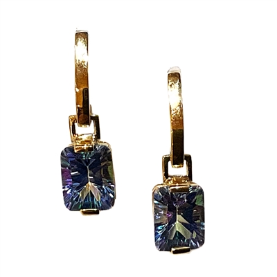 14k Gold Post Dangle Earrings-  Peacock Topaz