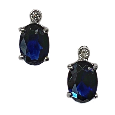 Sterling Silver Post Dangle Earrings- Lab Created Blue Sapphire