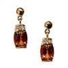 14k Gold Post Dangle Earrings-  Orange Topaz & Diamond