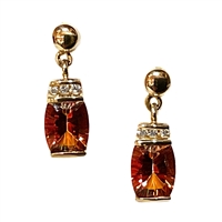 14k Gold Post Dangle Earrings-  Orange Topaz & Diamond