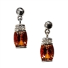 14k White Gold Post Dangle Earrings-  Orange Topaz & Diamond