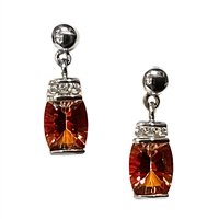 14k White Gold Post Dangle Earrings-  Orange Topaz & Diamond