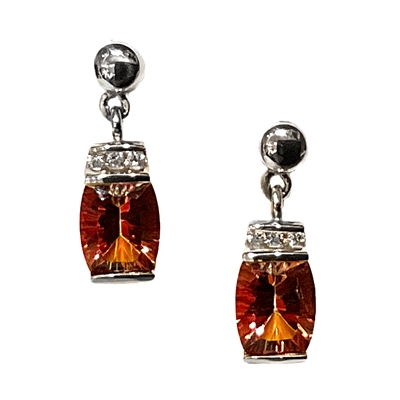 14k White Gold Post Dangle Earrings-  Orange Topaz & Diamond