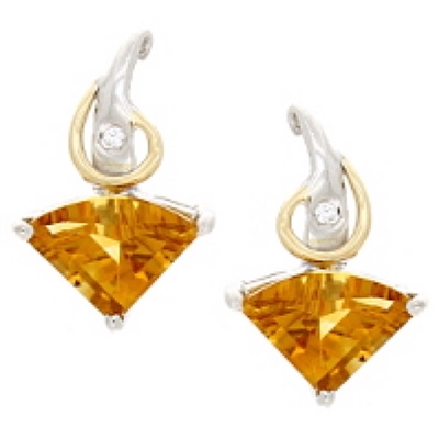 Sterling Silver & 14k Post Earrings- Citrine & Diamond