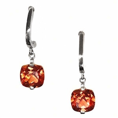 Sterling Silver Post Earrings- Lab Created Orange Sapphire CZs