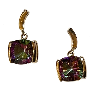 14k Gold Post Dangle Earrings-  Mystic Rainbow Topaz