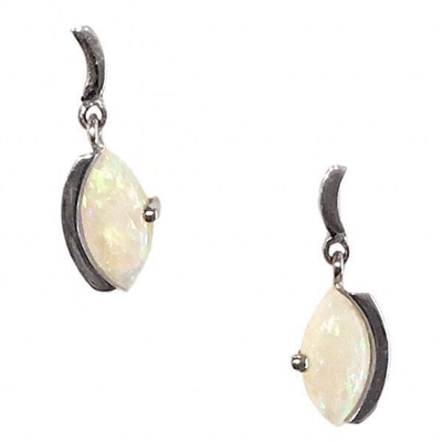 Sterling Silver Post Dangle Earrings- White Opal