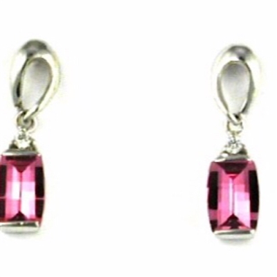 Sterling Silver Post Dangle Earrings- Lab Created Pink Sapphire & CZs