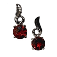 14k White Gold Post Dangle Earrings- Garnet