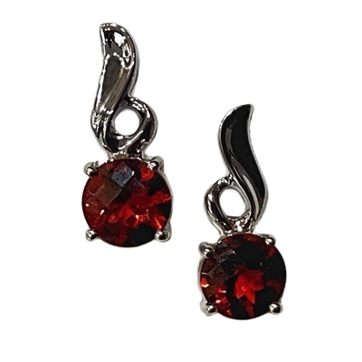 14k White Gold Post Dangle Earrings- Garnet