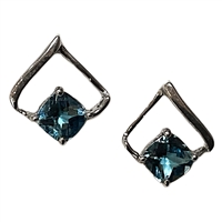 Sterling Silver Post Earrings- Blue Topaz