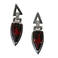 Sterling Silver Post Dangle Earrings-Garnet