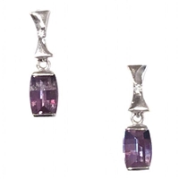 Sterling Silver Post Dangle Earrings- Lab Created Alexandrite