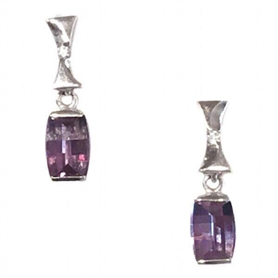 Sterling Silver Post Dangle Earrings- Lab Created Alexandrite