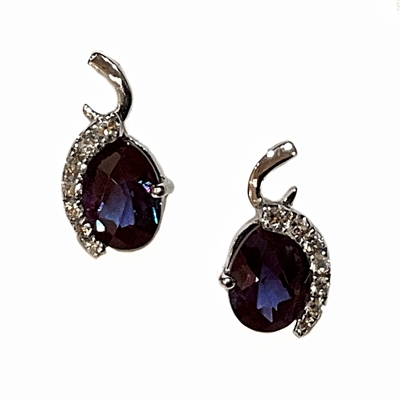 14k White Gold Post Earrings- Lab Created Alexandrite & Diamonds