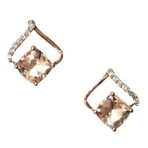 14k Rose Gold Morganite & Diamond Post Earrings