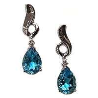 Sterling Silver Post Dangle Earrings- Blue Topaz & Diamond