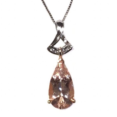 14k Rose & White Gold Pendant/Slide- Morganite & Diamond