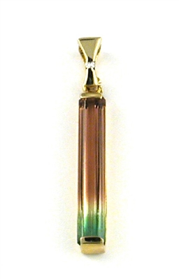 14k Gold Pendant- Watermelon Tourmaline & Diamond