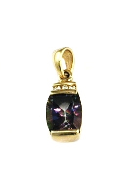 14k  Gold Pendant/Slide- Mystic Rainbow Topaz & Diamonds