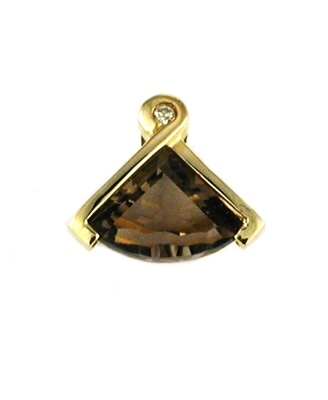 14k Gold Pendant- Smoky Quartz & Diamond