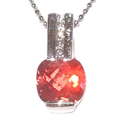 Sterling Silver Pendant- Lab Created Orange Sapphire & CZs