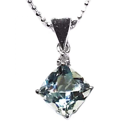 Sterling Silver Pendant- Aquamarine & Diamond- March Birthstone