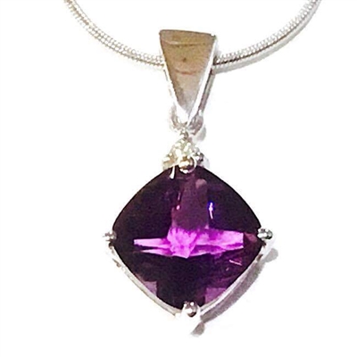 14k White Gold Pendant- Amethyst & Diamond