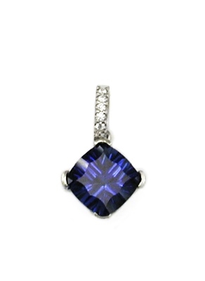 Sterling Silver Pendant/Slide-  Lab Created Blue Sapphire & CZs