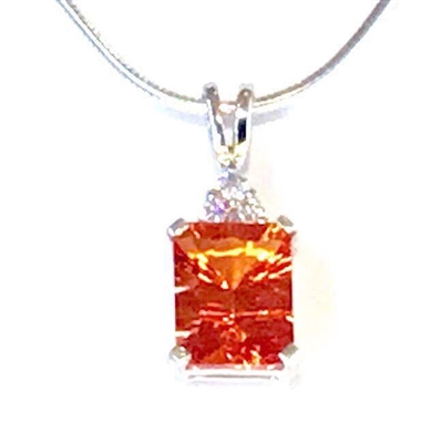 Sterling Silver Pendant- Lab Created Orange Sapphire & CZs