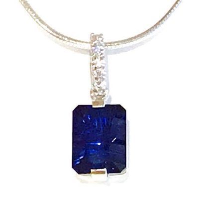 Sterling Silver Sapphire & CZ Pendant- September Birthstone