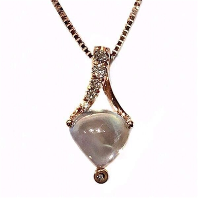 14k Rose Gold Pendant/Slide- Rainbow Moonstone & Diamond