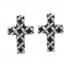 Sterling Silver Post Earring-Woven Cross