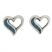 Sterling Silver Post Earring-Heart with Blue Inlay
