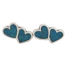 Sterling Silver Post Earring-Double Heart with Blue Inlay