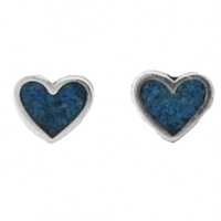 Sterling Silver Post Earring-Heart with Blue Inlay