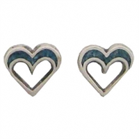 Sterling Silver Post Earring-Open Heart with Blue Inlay