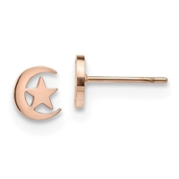 Rose Gold Plated Stainless Steel Post Earrings- Moon & Star