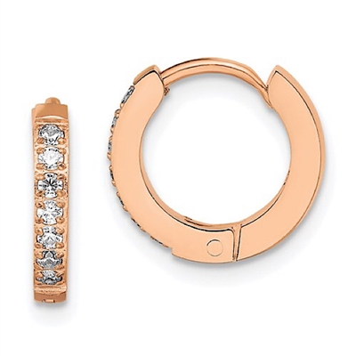 Rose Gold Plated Stainless Steel With Crystals Hinged Hoop Earrings