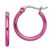 Stainless Steel Pink IP plated 19mm Hoop Earrings