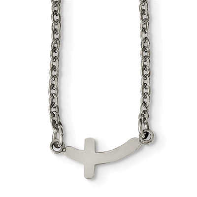 Stainless Steel Necklace- Sideways Cross