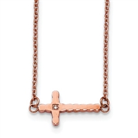 Rose Gold IP Plated Stainless Steel Necklace- Sideways Cross