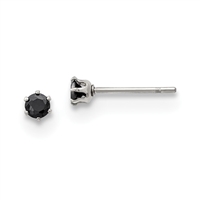 Stainless Steel Polished 3mm Black Round CZ Stud Post Earrings