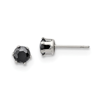 Stainless Steel Polished 5mm Black Round CZ Stud Post Earrings