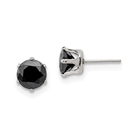 Stainless Steel Polished 8mm Black Round CZ Stud Post Earrings