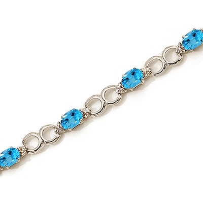 10K White Gold Blue Topaz & Diamond Bracelet