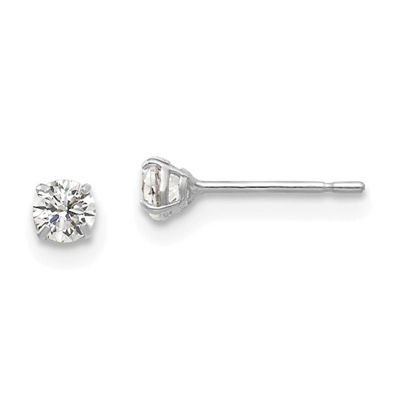 14K White Gold 3mm Round CZ Post Earring