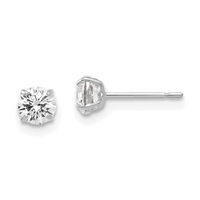 14K White Gold 4mm Round CZ Post Earring