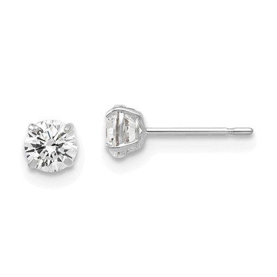 14K White Gold 4mm Round CZ Post Earring